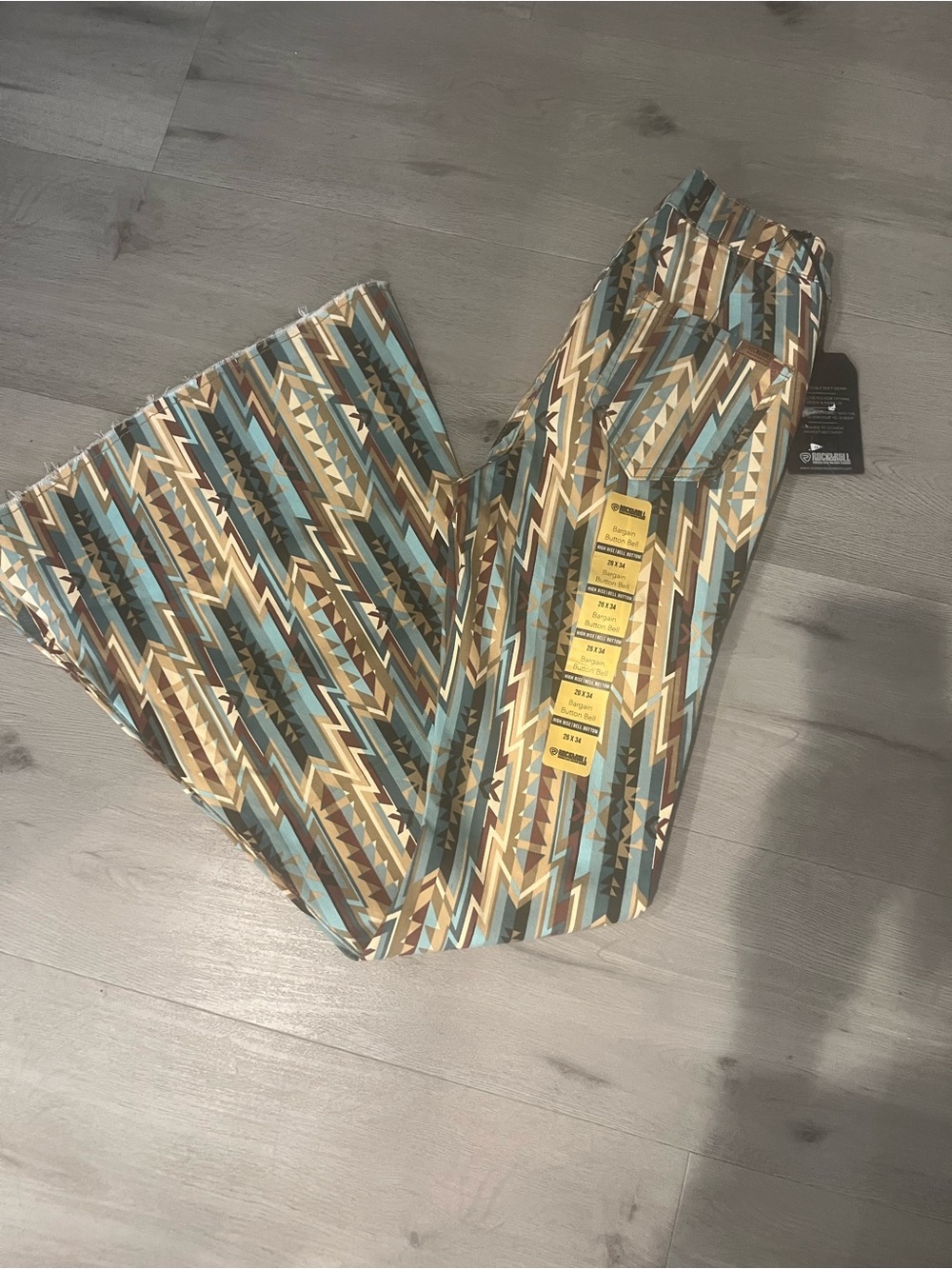 Rock & Roll Teal & Tan Aztec Flare Pants - Picture 7 of 14